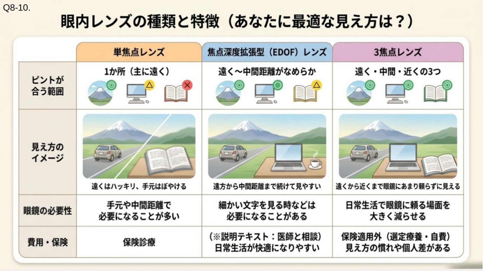 眼内レンズの種類と特徴
